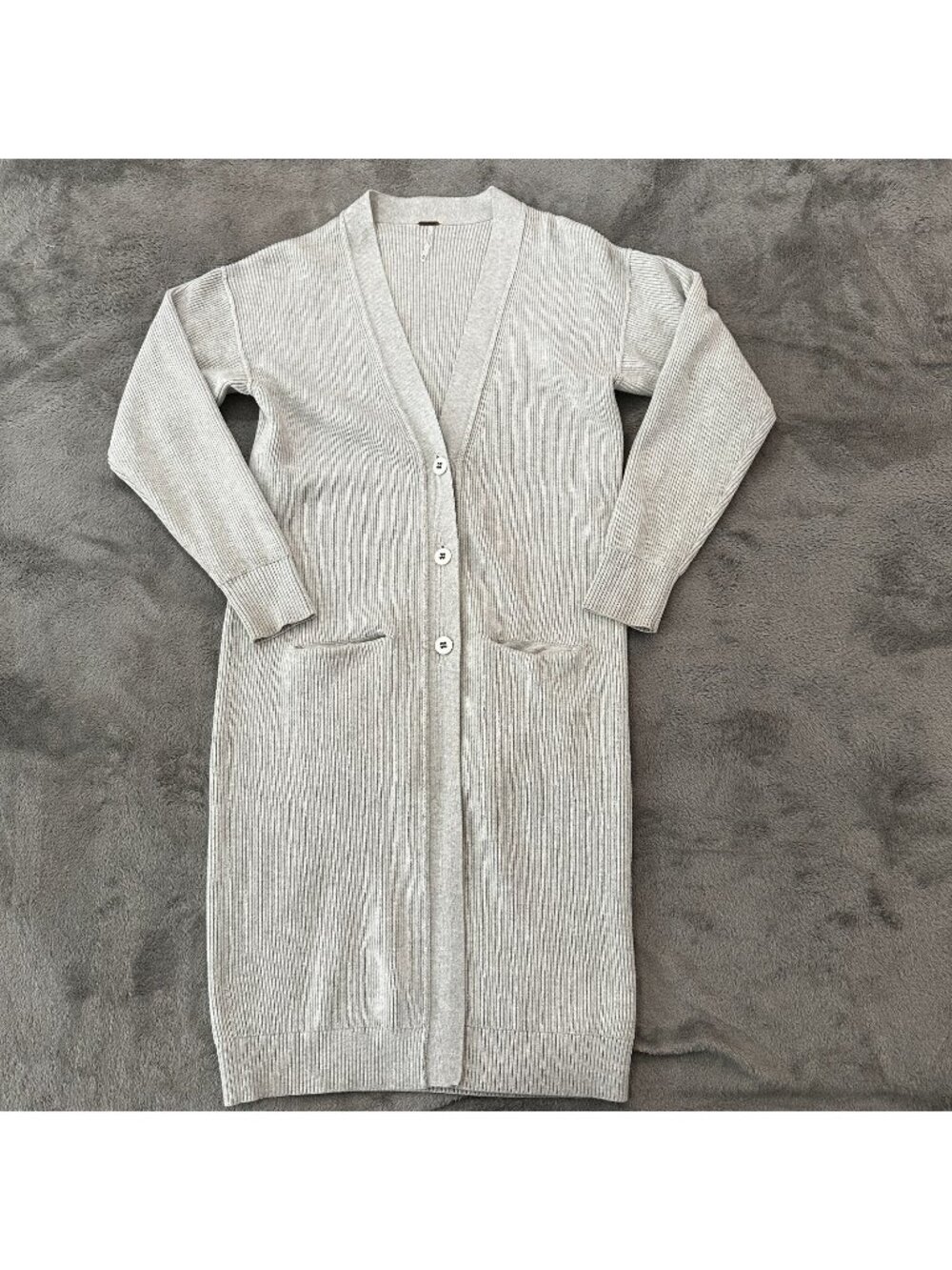 Free People Oversized Duster Long Sweater Cardigan XS Gray Neutral